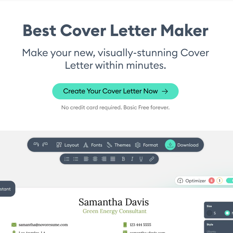 Cover Letter Maker landing page showcasing features for creating tailored cover letters