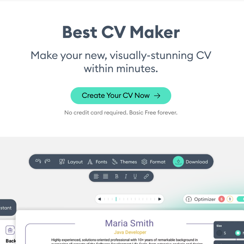 CV Maker landing page highlighting tools for building professional CVs